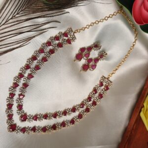 Home doble layer victorian pink stone necklace