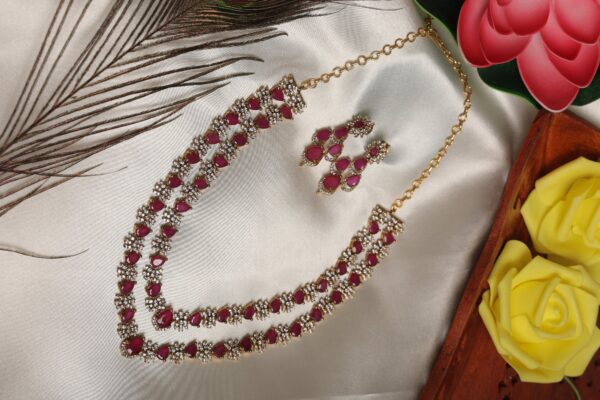 doble layer victorian pink stone necklace
