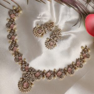 victorian finish pink stone necklace