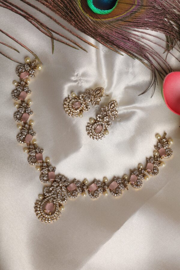 victorian finish pink stone necklace